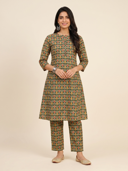 Olive Mosaic Cotton Co-Ord Set