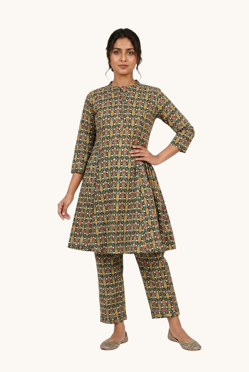 Olive Mosaic Cotton Co-Ord Set