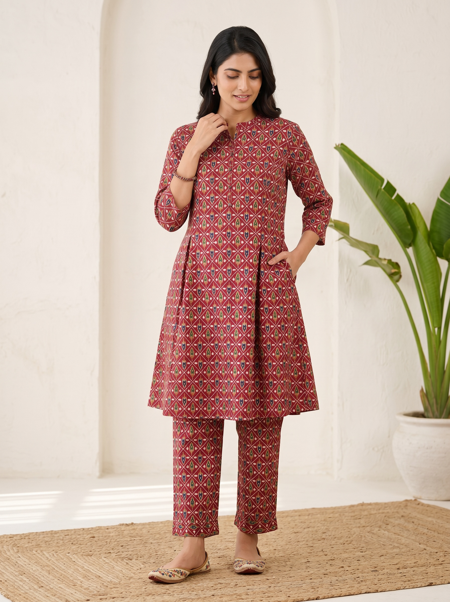 Crimson Mosaic Cotton Co-Ord Set