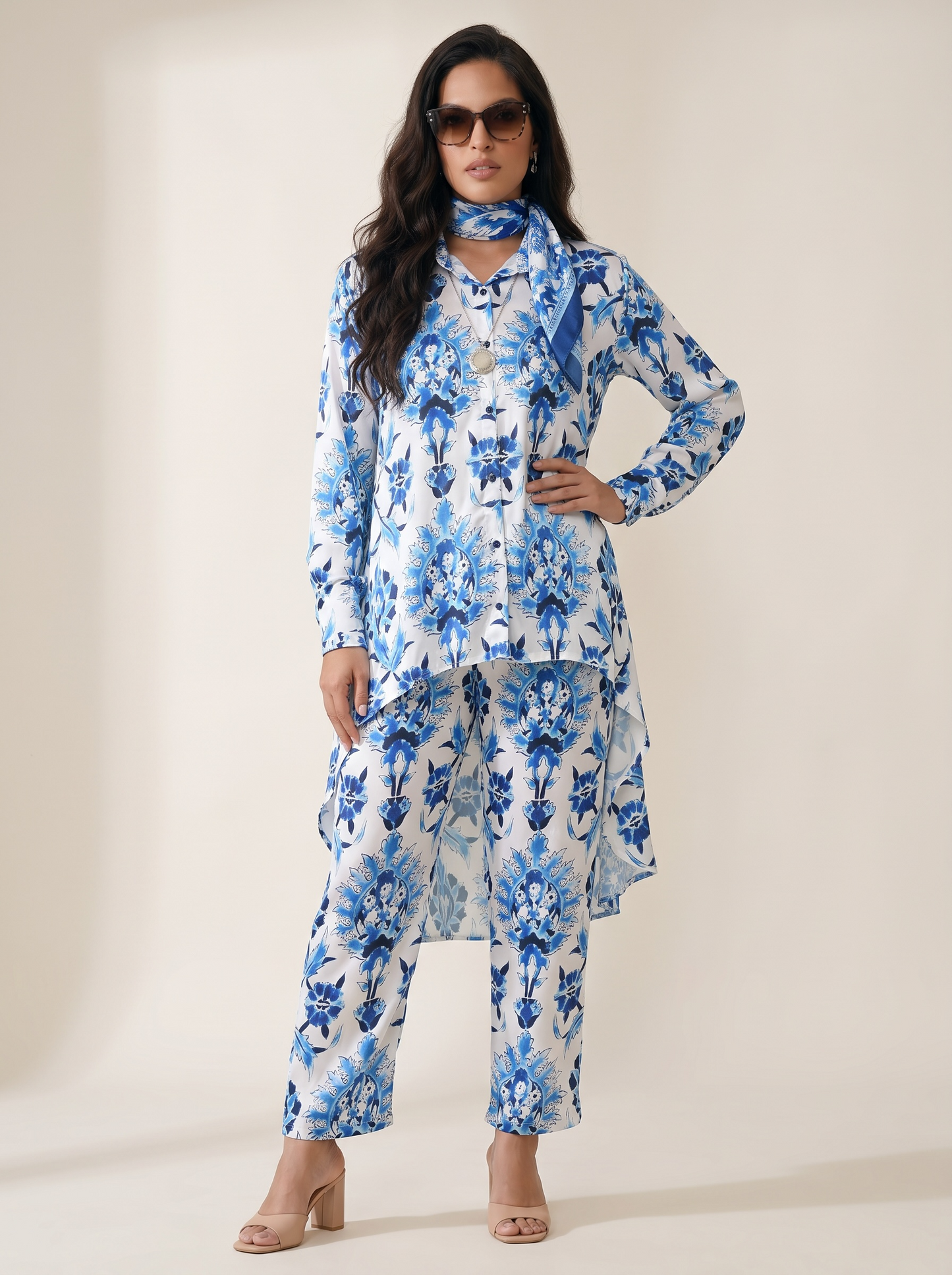 Azure Bloom Satin Co-Ord Set