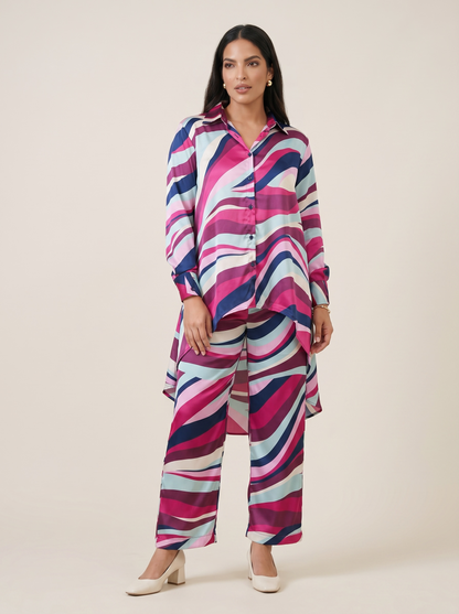 Berry Wave Satin Co-Ord Set