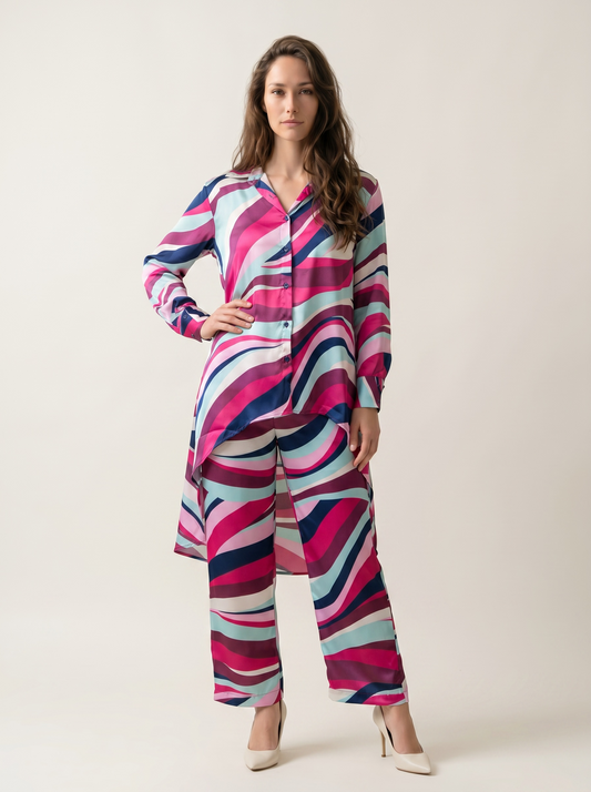 Berry Wave Satin Co-Ord Set