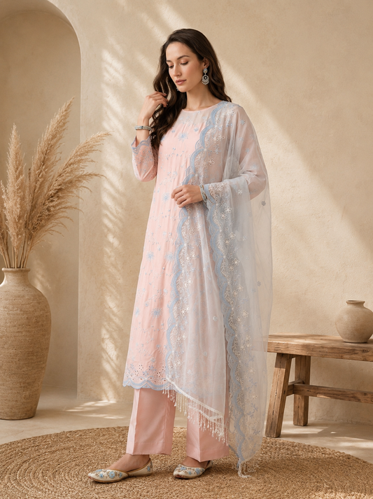 Blush Celeste Embroidered Fabric Set