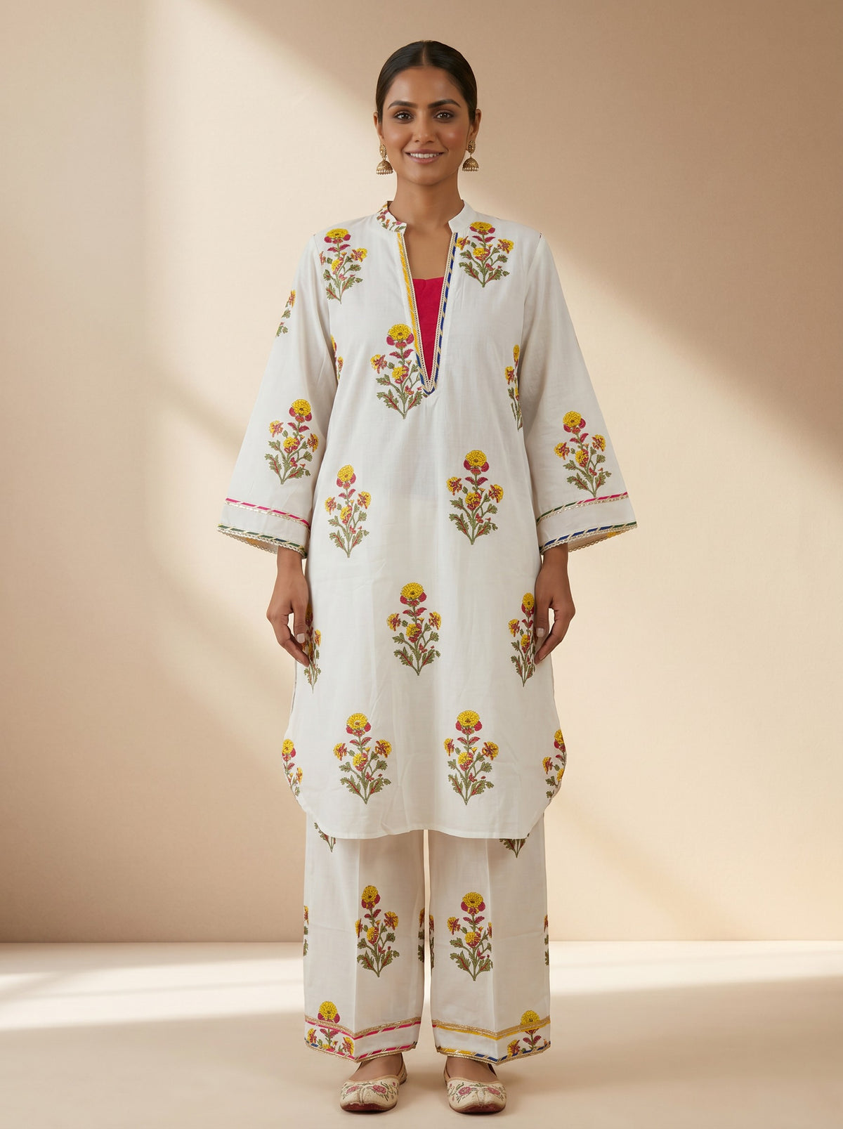 Gulbahaar Ivory Handblock Kurta Palazzo Set
