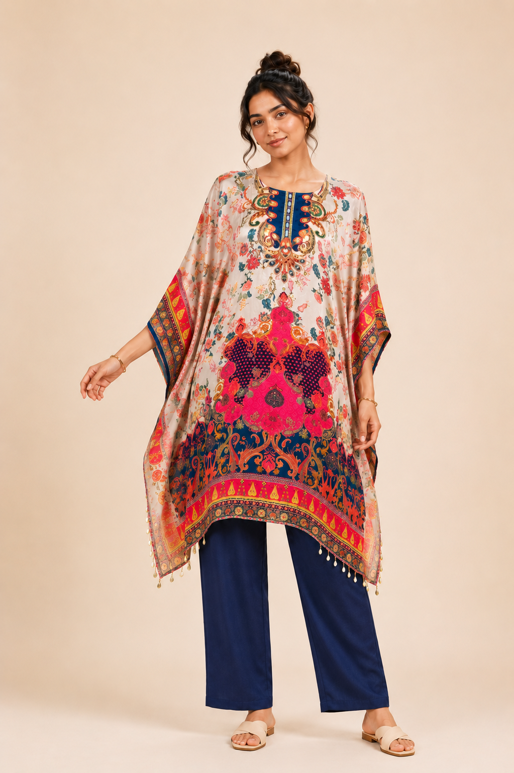 Zariya Rouge Satin Kaftan Co-Ord Set