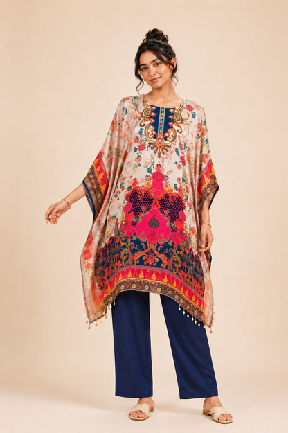 Zariya Rouge Satin Kaftan Co-Ord Set