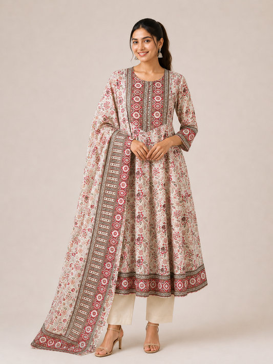 Rosé Aangan Printed Anarkali Kurta Set with Dupatta
