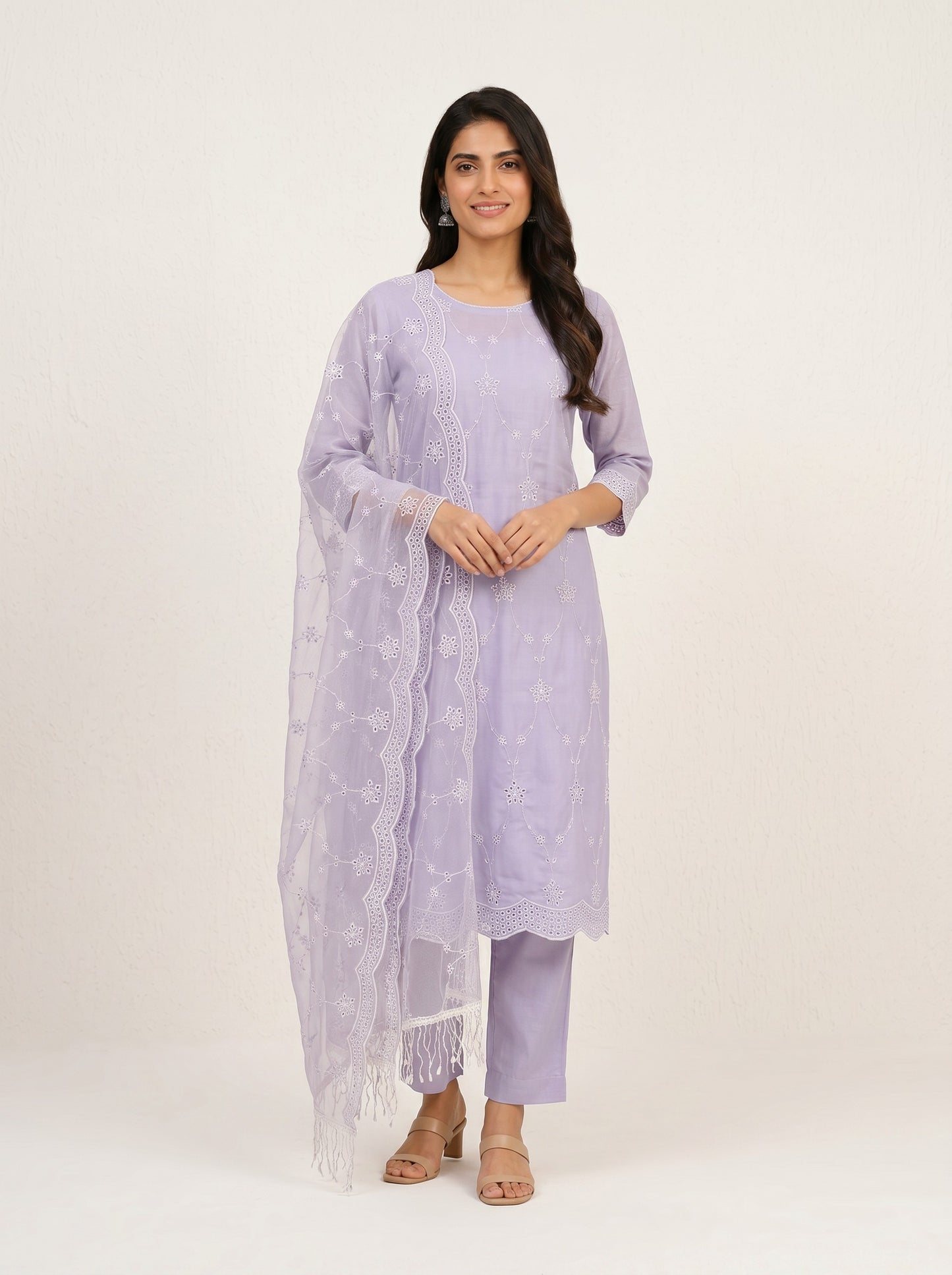 Lavender Meher Embroidered Fabric Set