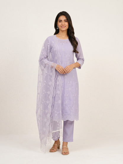 Lavender Meher Embroidered Fabric Set