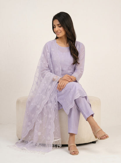 Lavender Meher Embroidered Fabric Set