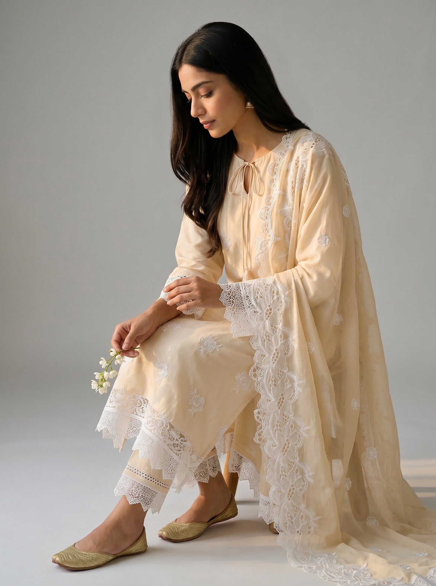 Ivory Noor Embroidered Fabric Set