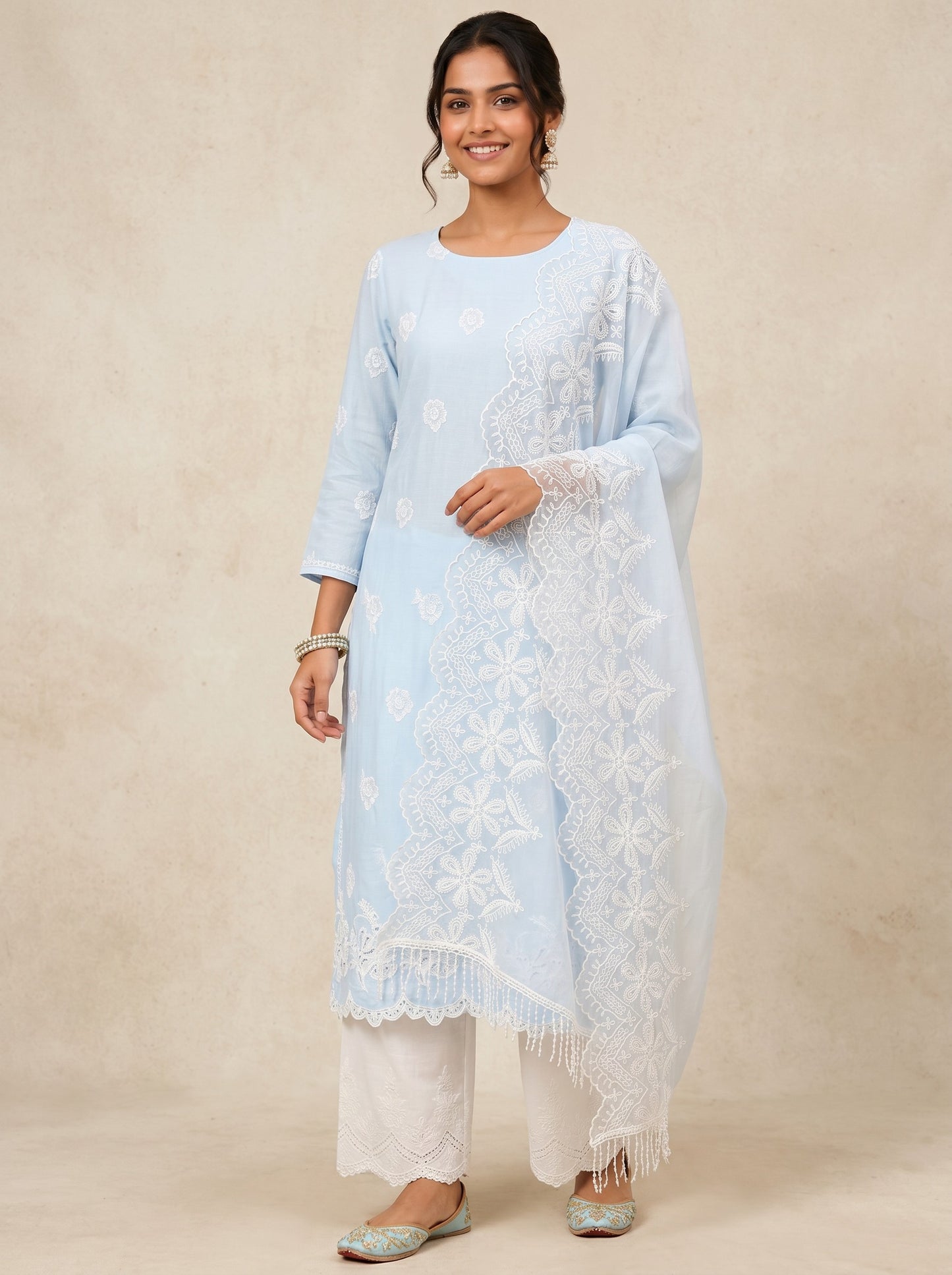 Sitara Powder Blue Embroidered Fabric Set