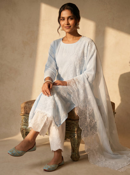 Sitara Powder Blue Embroidered Fabric Set