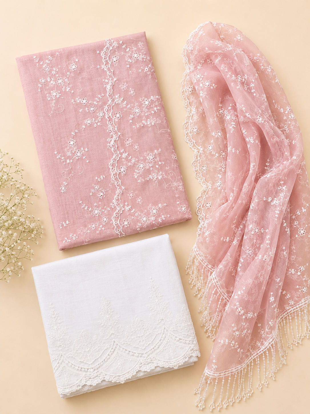Rosé Afsana Embroidered Fabric Set