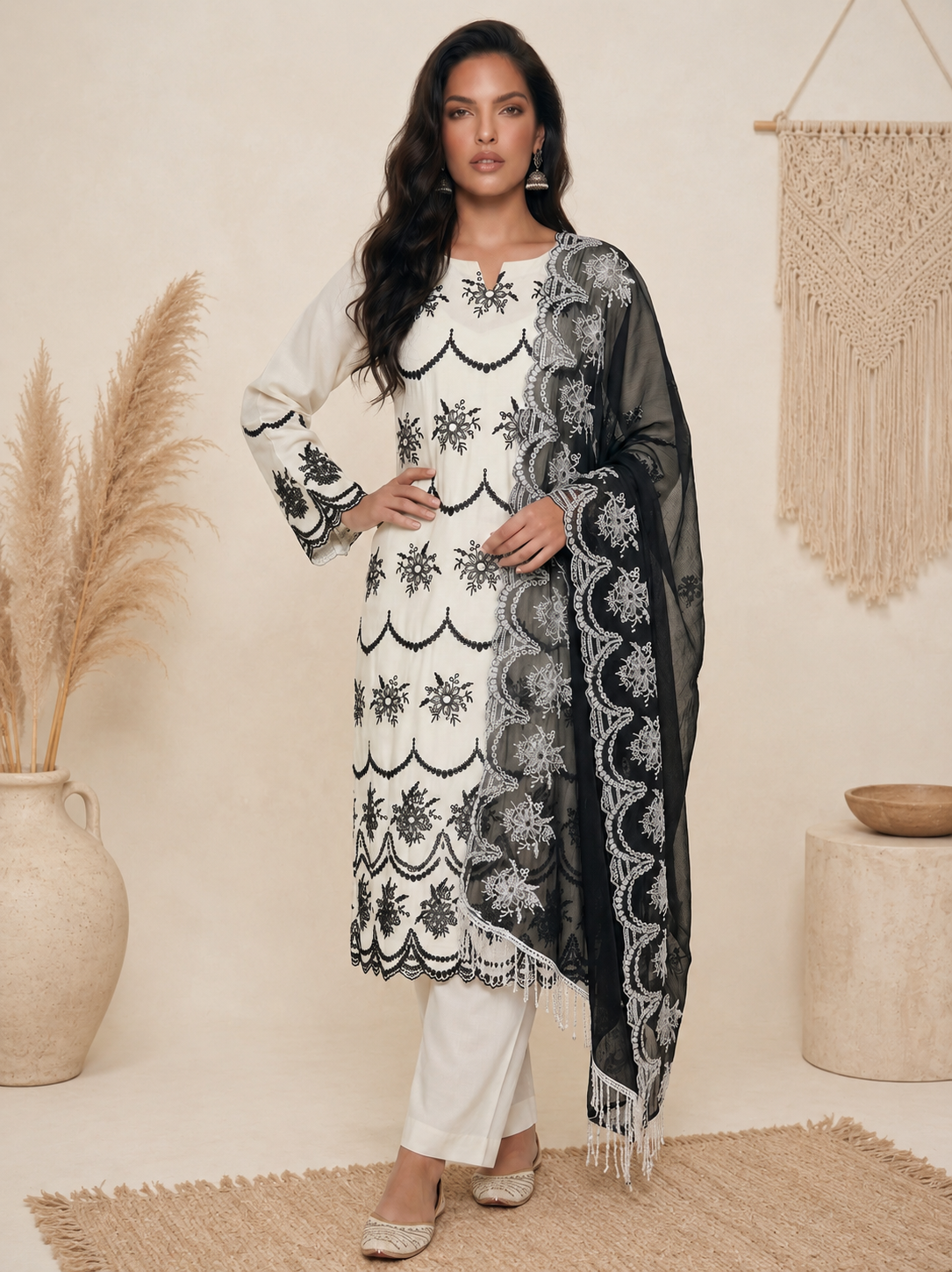 Noir Meher Embroidered Fabric Set