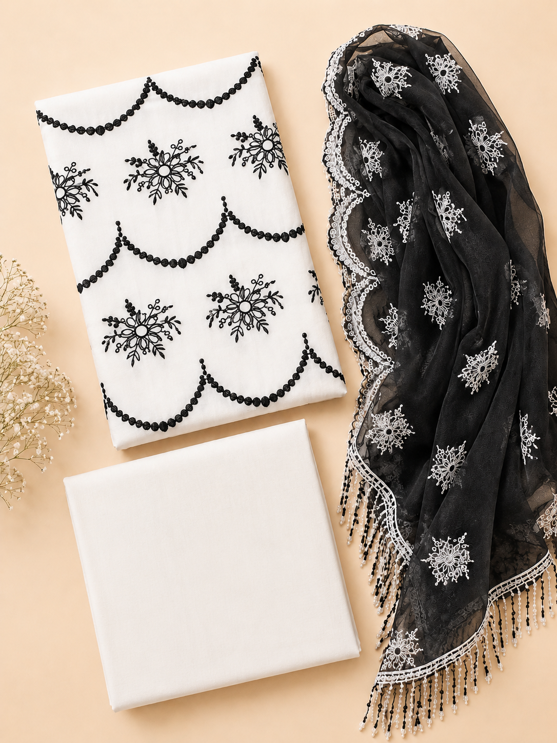 Noir Meher Embroidered Fabric Set