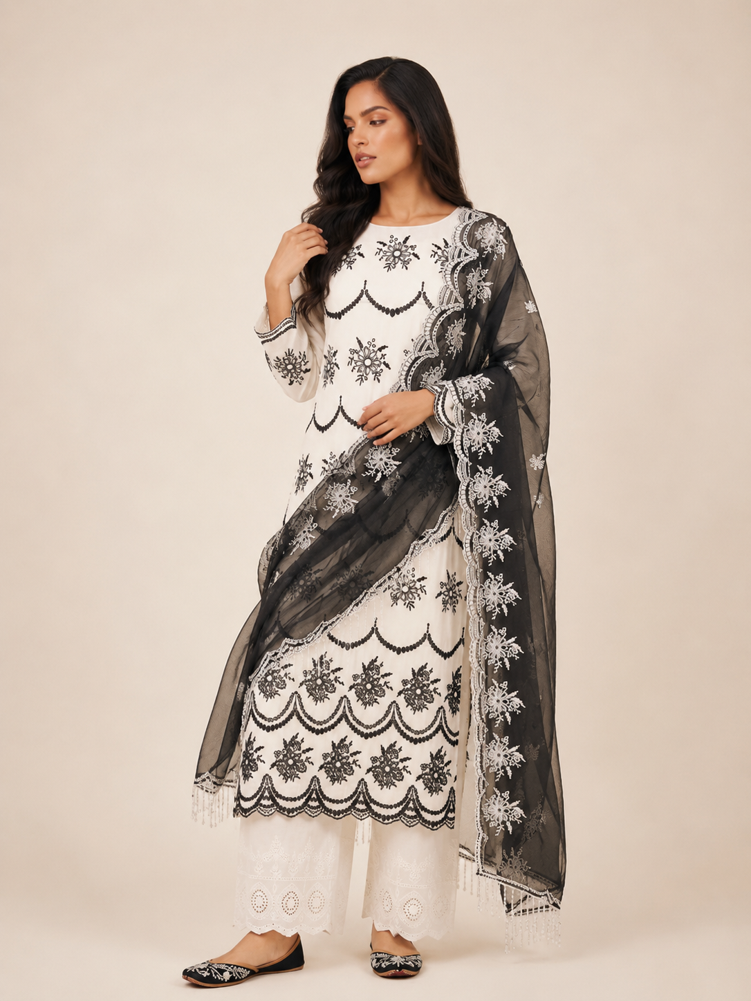 Noir Meher Embroidered Fabric Set