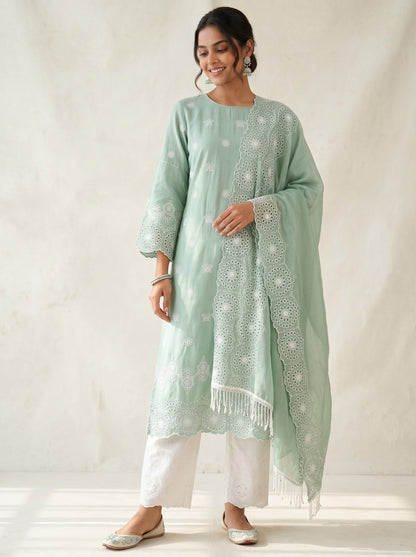 Mint Zahra Embroidered Fabric Set