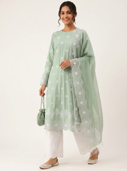 Mint Zahra Embroidered Fabric Set