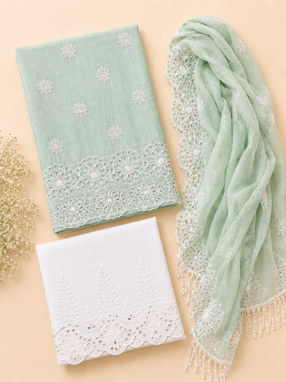 Mint Zahra Embroidered Fabric Set