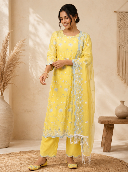 Zehra Sunshine Embroidered Fabric Set