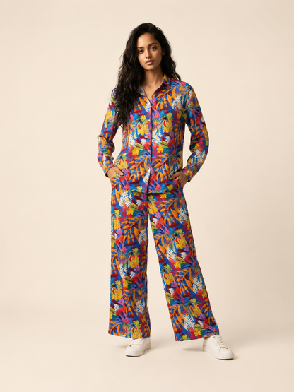 Azure Bloom Satin Co-ord Set