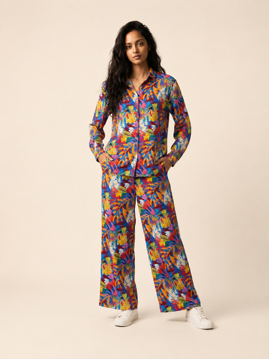 Azure Bloom Satin Co-ord Set