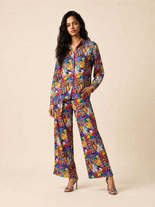 Azure Bloom Satin Co-ord Set