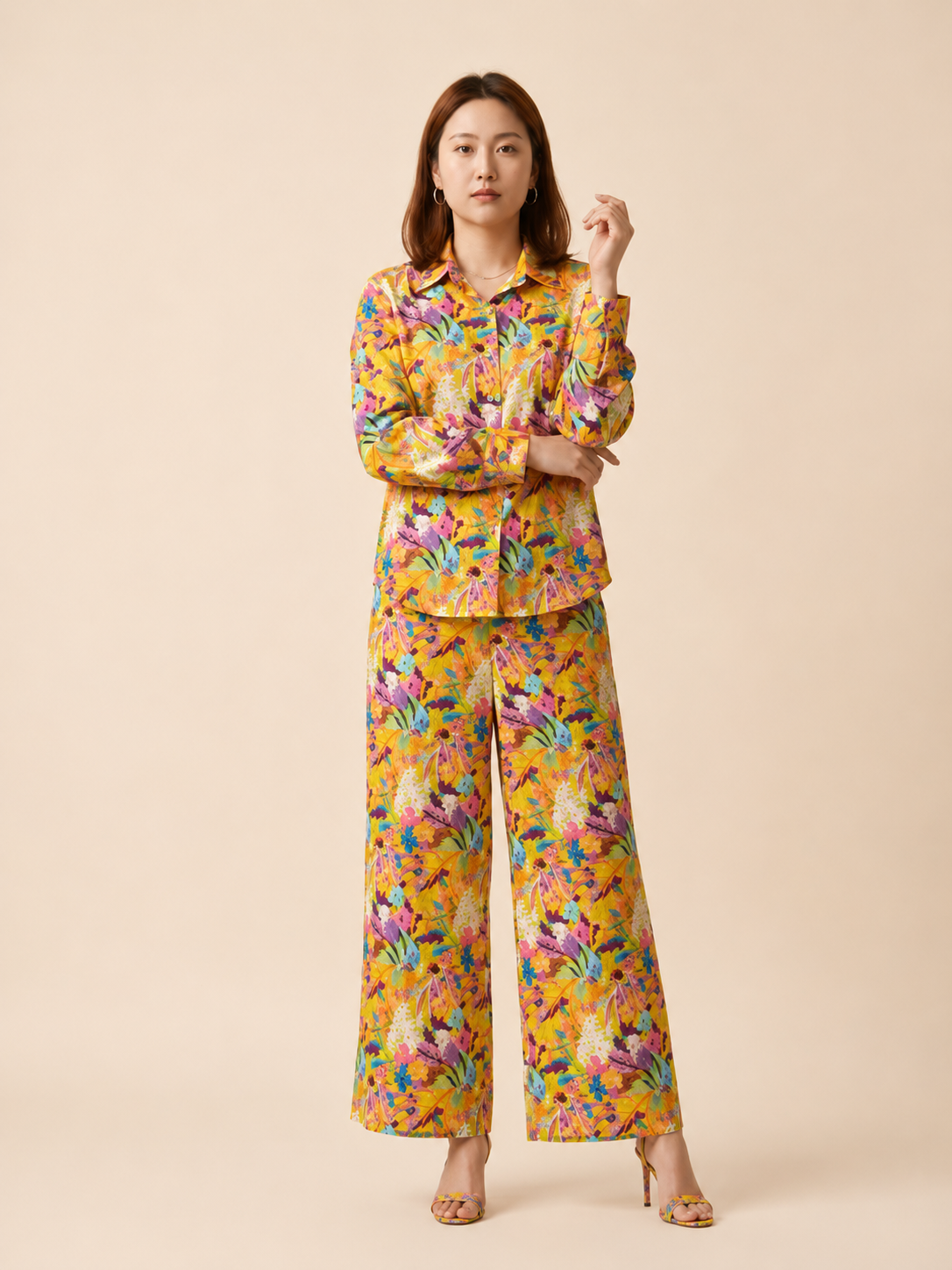 Golden Bloom Satin Co-ord Set