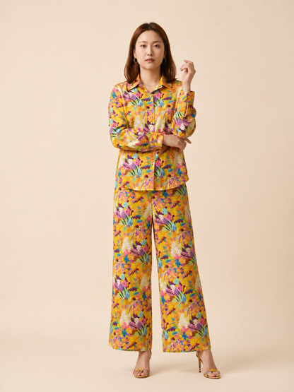 Golden Bloom Satin Co-ord Set