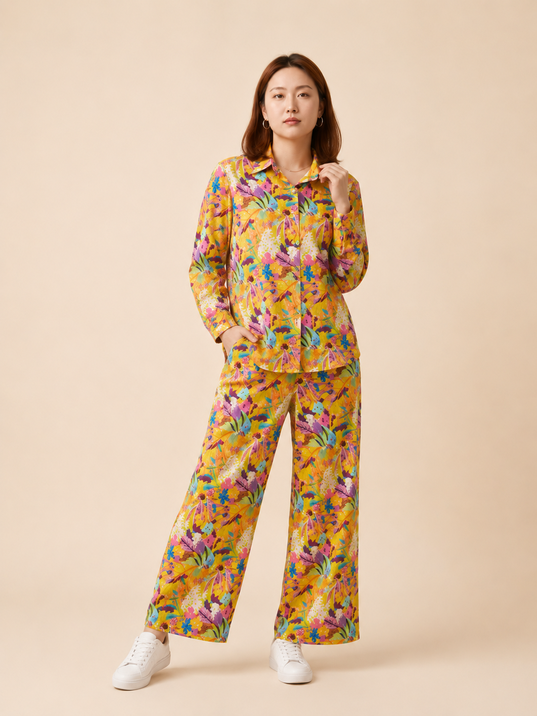 Golden Bloom Satin Co-ord Set