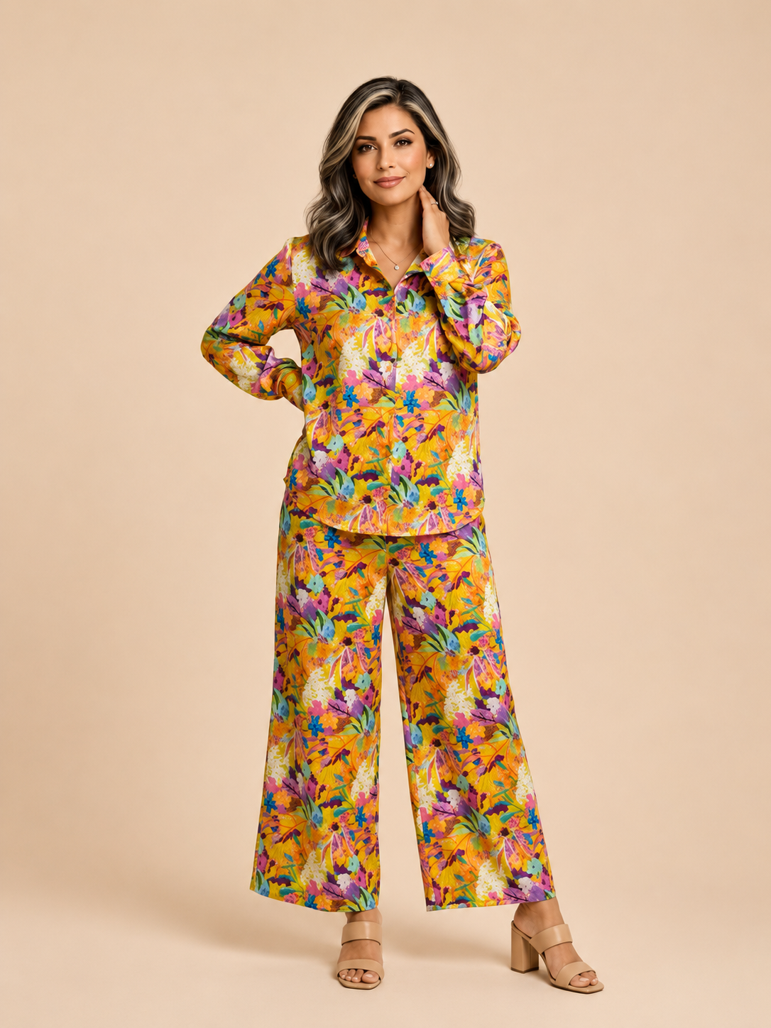 Golden Bloom Satin Co-ord Set