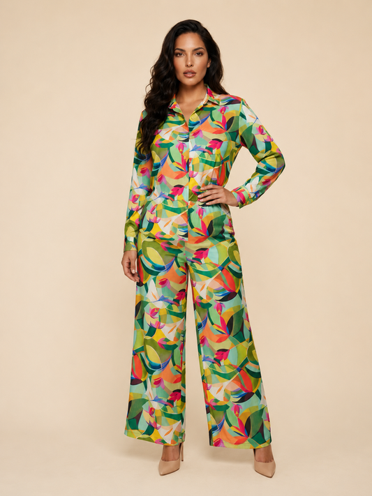 Emerald Bloom Satin Co-ord Set