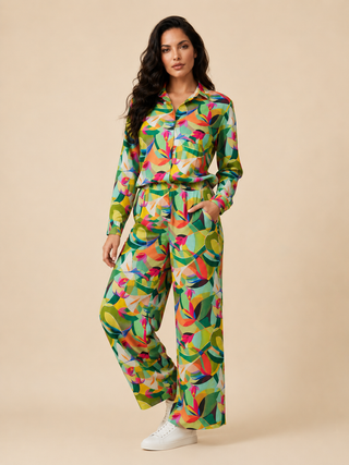 Emerald Bloom Satin Co-ord Set