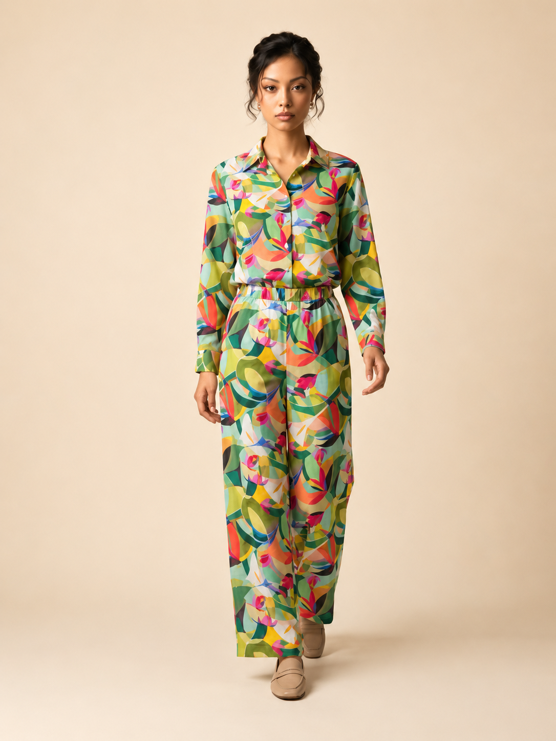 Emerald Bloom Satin Co-ord Set