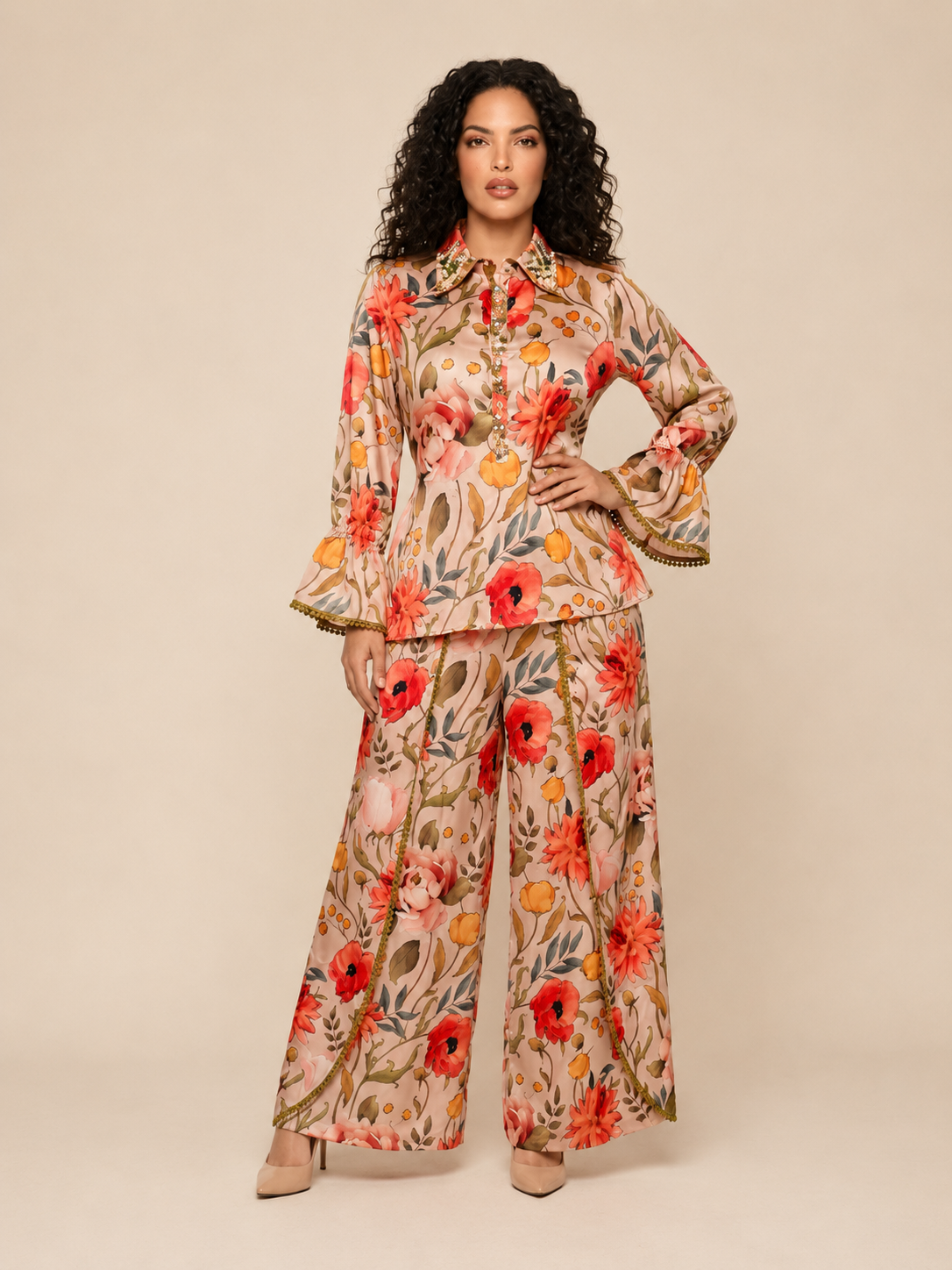 Blush Garden Satin Co-ord Set