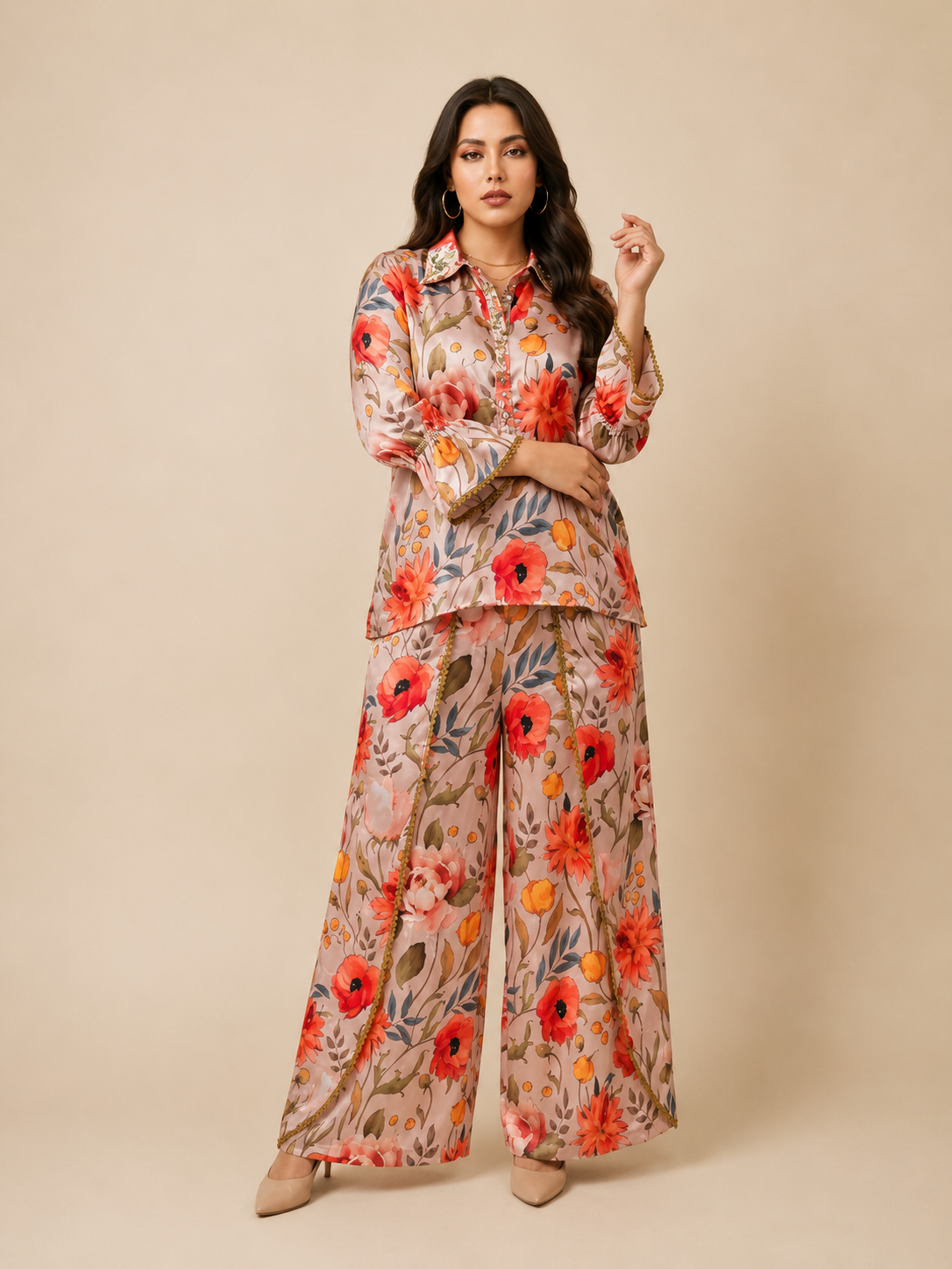 Blush Garden Satin Co-ord Set