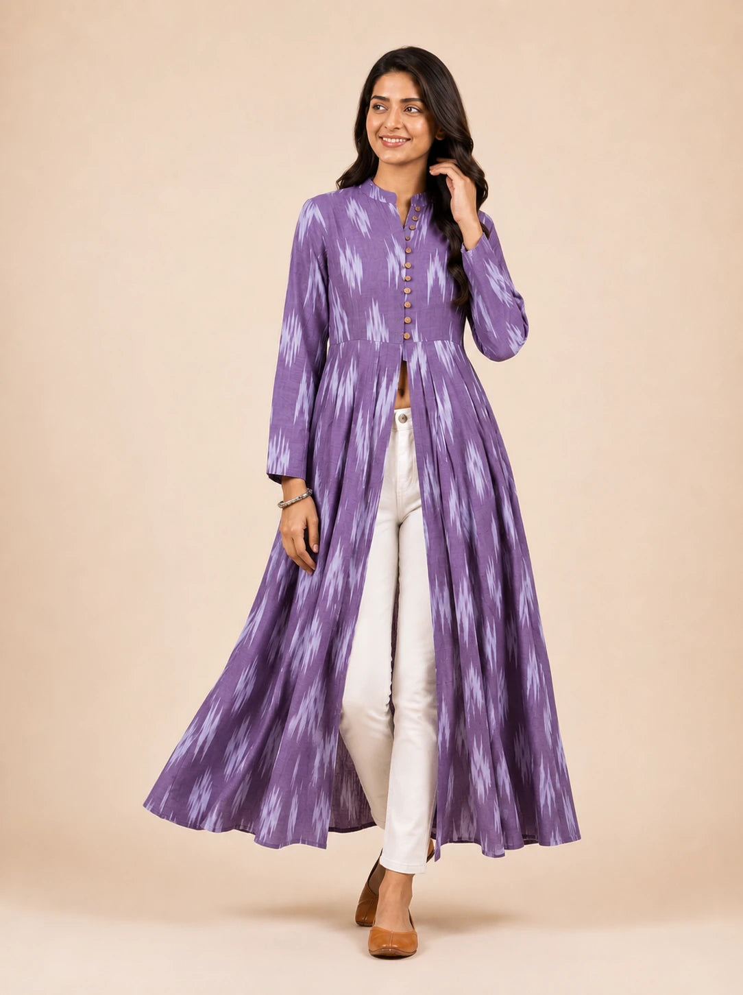 Midnight Violet Ikat Print Cotton Front Slit Maxi Dress for Women – Summer Holiday Collection