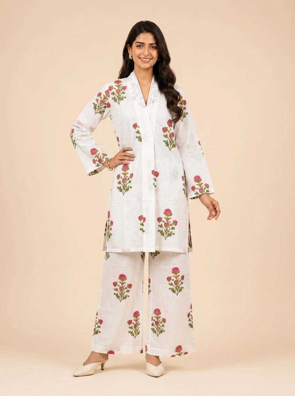 Rose Meadow Hand Block Printed Cotton Co-Ord Set for Women