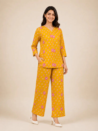 Sunshine Bloom Mustard Premium Cotton Co-Ord Set