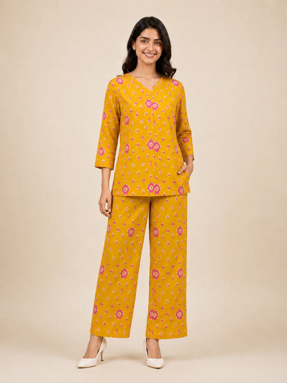 Sunshine Bloom Mustard Premium Cotton Co-Ord Set