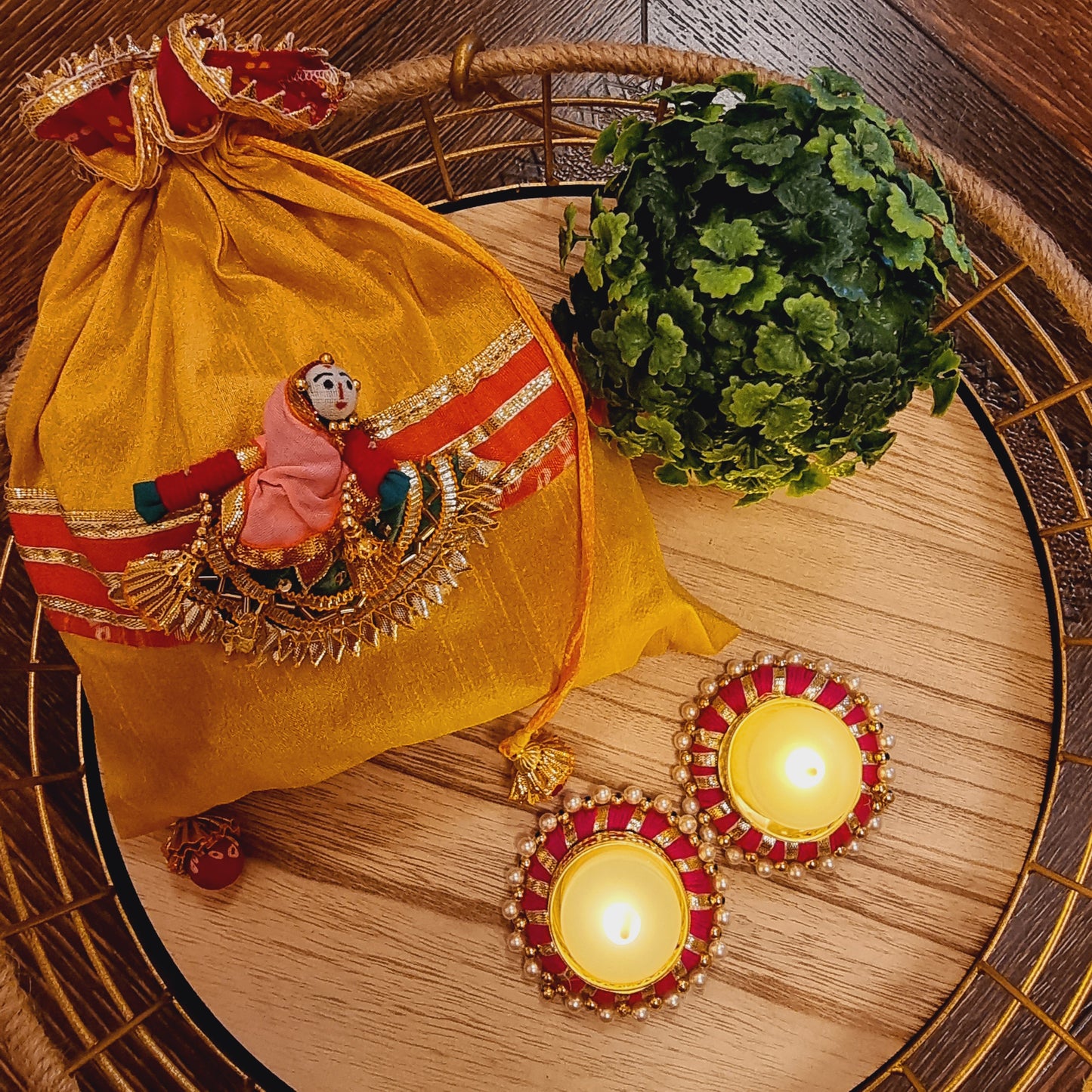Puppet Latkan Potli Gifting Bag Yellow