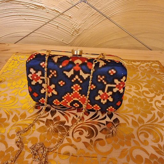 Patola Printed Clutch Bag Blue - Urban Roots