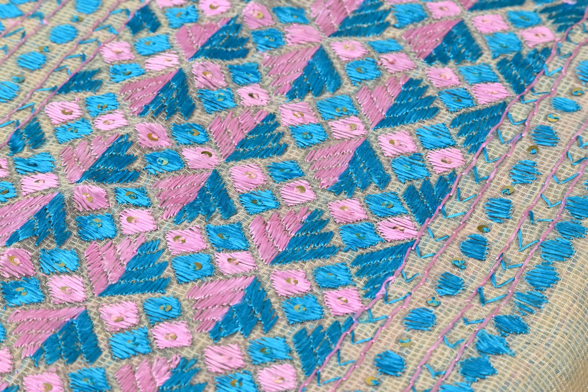 Kota Doria Phulkari Dupatta - Urban Roots
