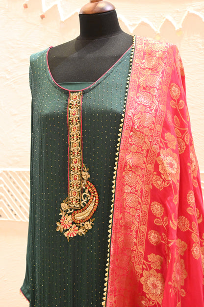 Georgette Festive Suit With Banarasi Dupatta - Urban Roots