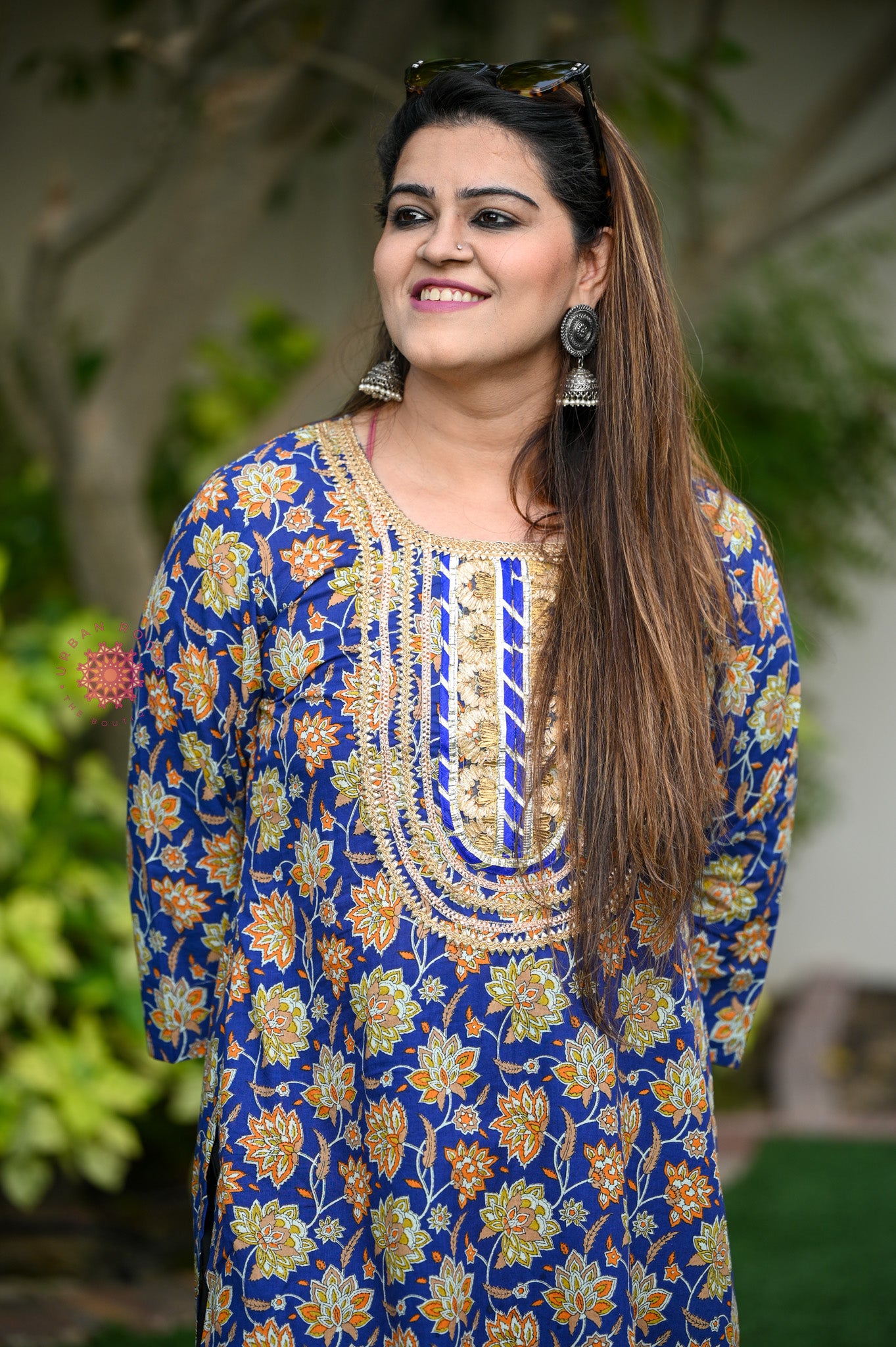 Block Printed Stitched Cotton Kurti With Gota / Lace Work