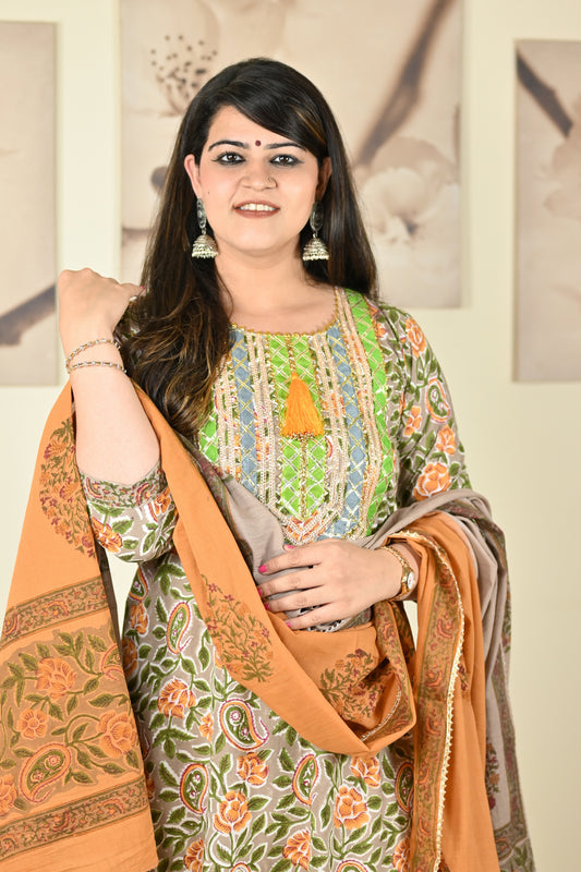 Hand Block Printed Stitched Straight Suit - Urban Roots