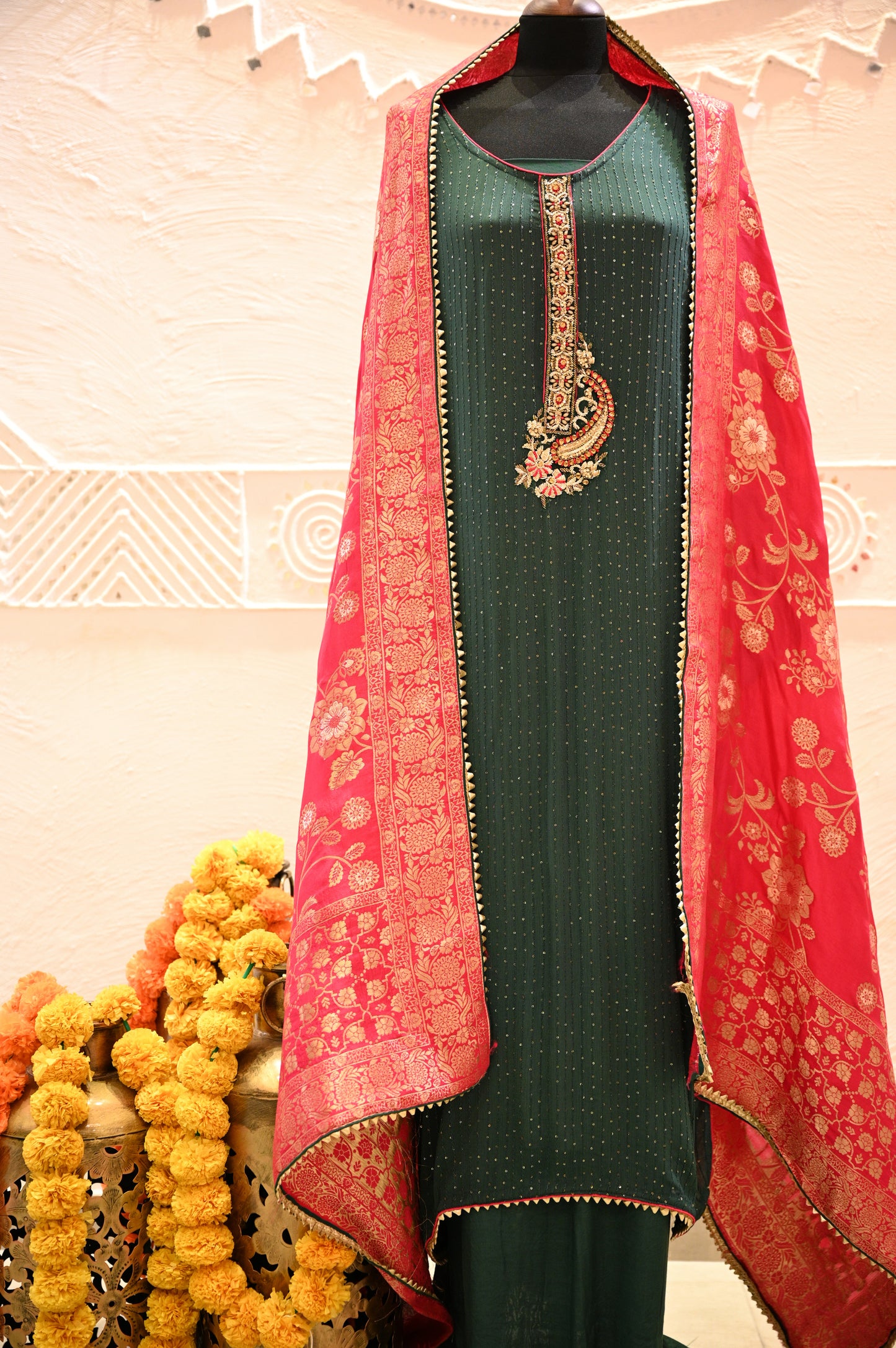 Georgette Festive Suit With Banarasi Dupatta - Urban Roots