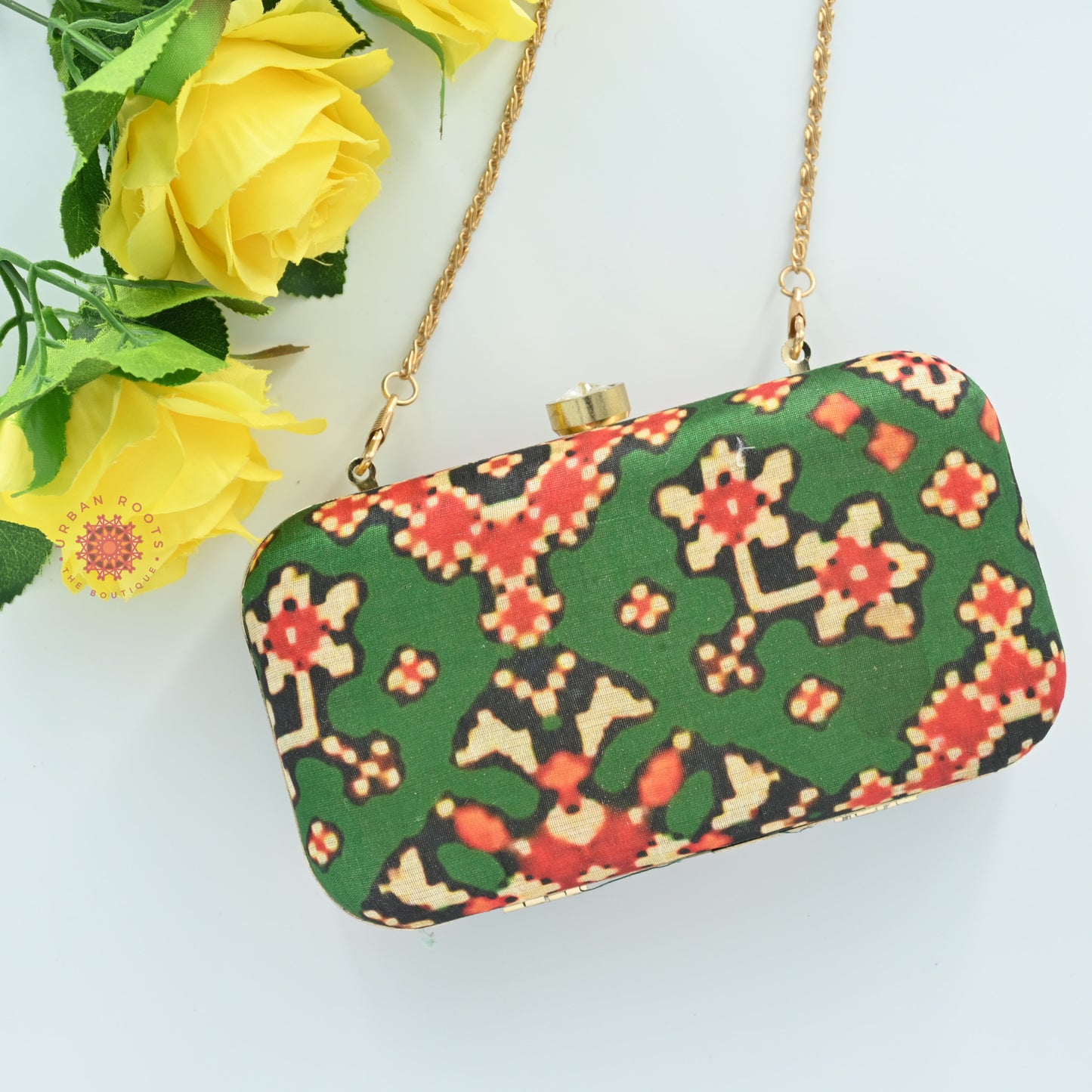 Patola Printed Clutch Bag Green - Urban Roots