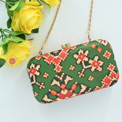 Patola Printed Clutch Bag Green - Urban Roots